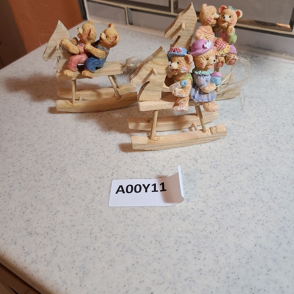 Unique Vintage Ceramic Bear Family on Wooden Rocking Horse - Picture 9 of 9